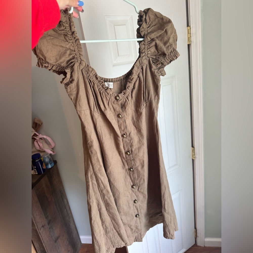 Brown Button-Down Mini Dress
